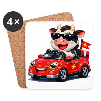 Tough cow in red convertible - Coasters (set of 4) - white - Front
