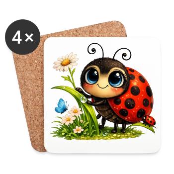 Cuddly ladybugs in a sea of flowers - Coasters (set of 4) - white - Front