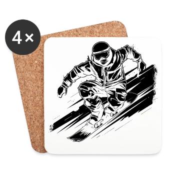 Dessin de snowboardeur - Dessous de verre (lot de 4) - blanc - Devant