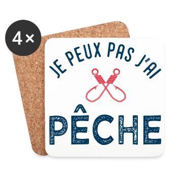 Je peux pas j'ai pêche – T-shirt pêcheur humour - Dessous de verre (lot de 4) - blanc - Devant