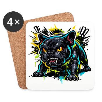 Motif agressif de graffiti du bouledogue français - Dessous de verre (lot de 4) - blanc - Devant