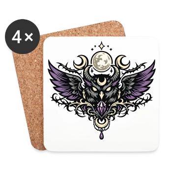 Moon Spirit Owl Emblem with Violet Crystal - Coasters (set of 4) - white - Front