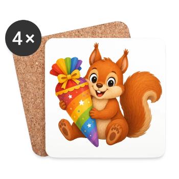 Cute squirrel with colorful school cone - Coasters (set of 4) - white - Front