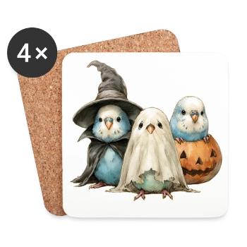 Wellensittiche Halloween - Untersetzer (4er-Set) - Weiß - Vorne