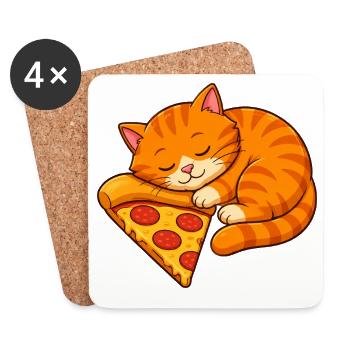Orangefarbene getigerte Katze schläft mit einem Stück Pizza - Untersetzer (4er-Set) - Weiß - Vorne
