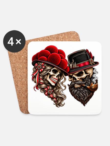 Schwarzwald Liebe – Totenkopf Paar - Untersetzer (4er-Set) - Weiß