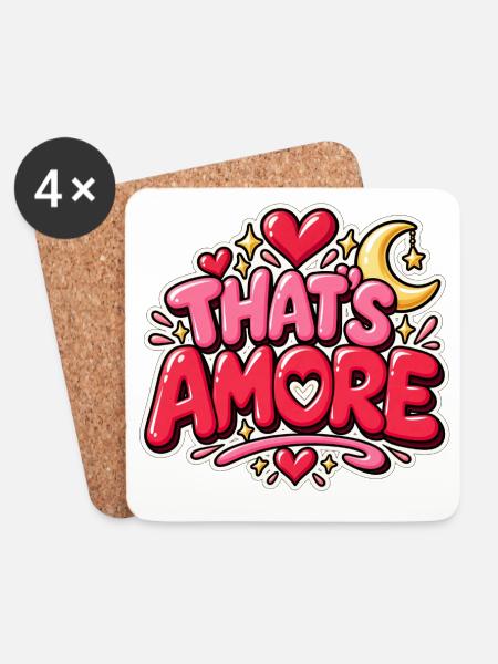 Das ist Amore Herz & Mond Themen-T-Shirt - Untersetzer (4er-Set) - Weiß