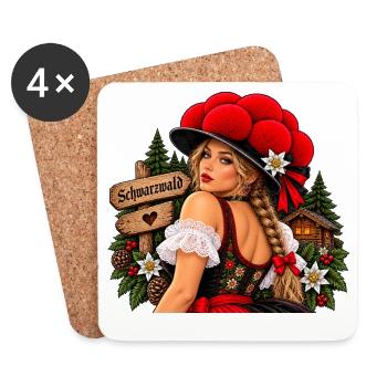  Schwarzwald Tracht Frau Mit Bollenhut Und - Untersetzer (4er-Set) - Weiß - Vorne