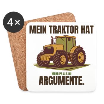 Mein Traktor hat mehr PS als du Argumente – Trakto - Untersetzer (4er-Set) - Weiß - Vorne