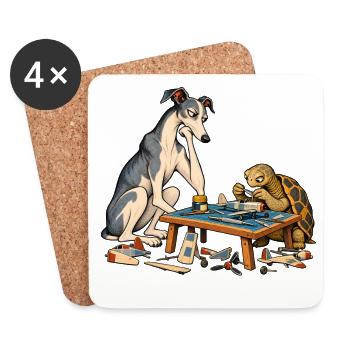 Windhund und Schildkröte beim Modellbau - Untersetzer (4er-Set) - Weiß - Vorne