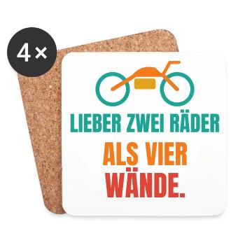 Lieber zwei Räder als vier Wände – Motorrad - Untersetzer (4er-Set) - Weiß - Vorne