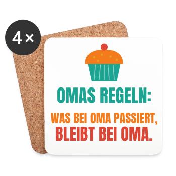 Omas Regeln: Was bei Oma passiert, bleibt bei Oma - Untersetzer (4er-Set) - Weiß - Vorne