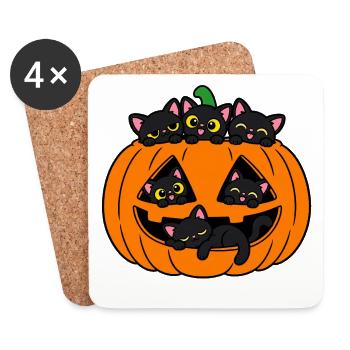 Katzen in einem Halloween-Kürbis - Untersetzer (4er-Set) - Weiß - Vorne