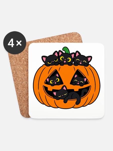 Katzen in einem Halloween-Kürbis - Untersetzer (4er-Set) - Weiß