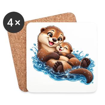 Ottermutter mit Baby – Süße Otter Kuschelzeit - Untersetzer (4er-Set) - Weiß - Vorne