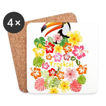 Sommer Tukan Blumen Hawaii Urlaub Hibiskus Blüten - Untersetzer (4er-Set) - Weiß - Vorne