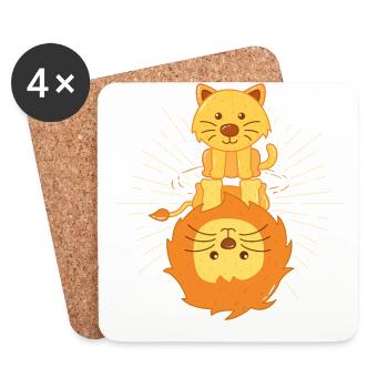 Katze Spiegelbild Löwe, glaube an dich, shirt süss - Untersetzer (4er-Set) - Weiß - Vorne