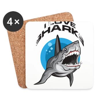 I Love Shark requin requin poisson prédateur cadeau - Dessous de verre (lot de 4) - blanc - Devant