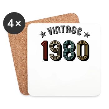 1980 Vintage Retro Jahrgang Geburtsjahr Geburtstag - Untersetzer (4er-Set) - Weiß - Vorne