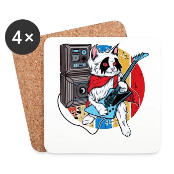 Rock’n’roll chat guitare électrique cadeau heavy metal - Dessous de verre (lot de 4) - blanc - Devant