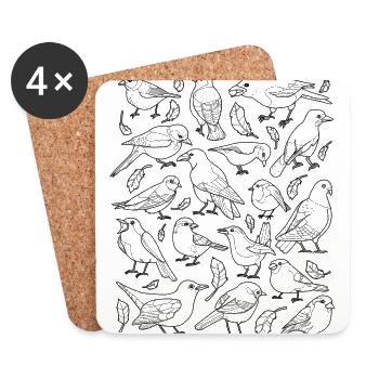 Oiseaux, différents types d'oiseaux, oiseaux de jardin - Dessous de verre (lot de 4) - blanc - Devant