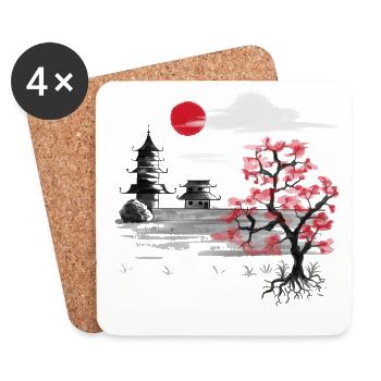 Japon Nature Chine Asie Cerisier Fleur Asiatique - Dessous de verre (lot de 4) - blanc - Devant