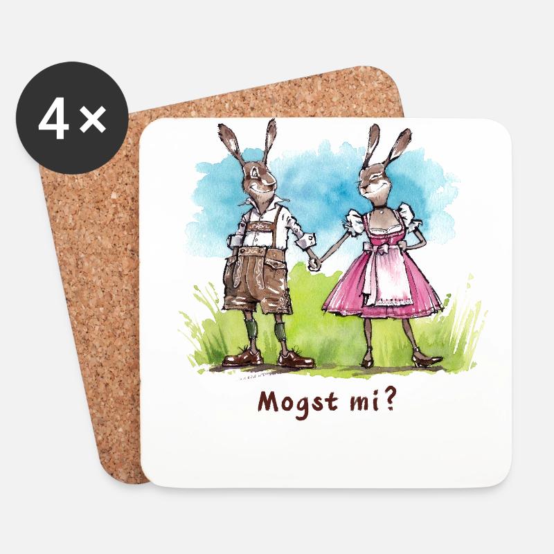 Mogst mi? Bayrische Hasen in Dirndl & Lederhose - Untersetzer (4er-Set) - Weiß