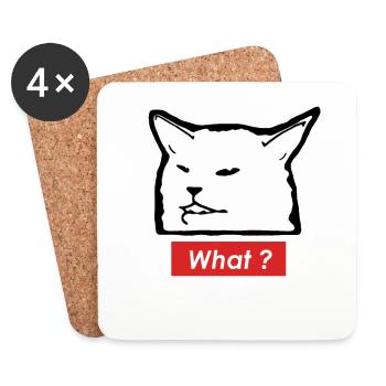 Meme-Katze „What“ – Schwarzweiß Design - Untersetzer (4er-Set) - Weiß - Vorne
