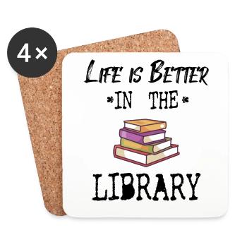 BOOK READER/BOOK FAN : Life In Library - Untersetzer (4er-Set) - Weiß - Vorne