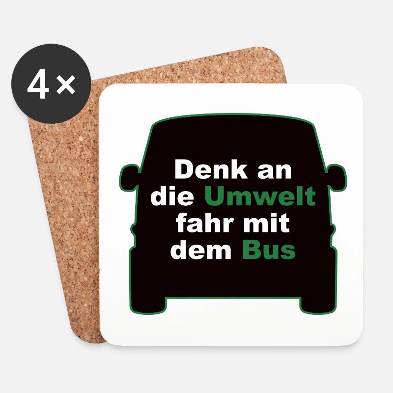 Denk an die Umwelt – Bus - Untersetzer (4er-Set) - Weiß