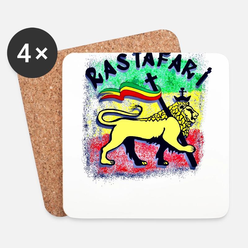 Rastafari - Goldener Rasta-Löwe - Untersetzer (4er-Set) - Weiß