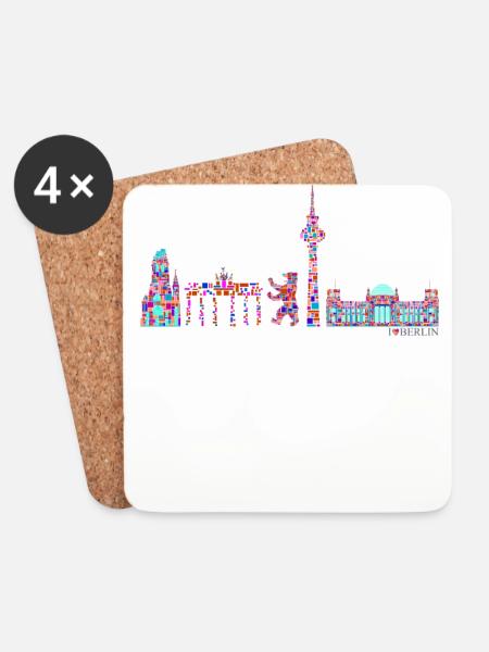 Berlin T-Shirt - Berlin Skyline Shirt - I Love - Untersetzer (4er-Set) - Weiß