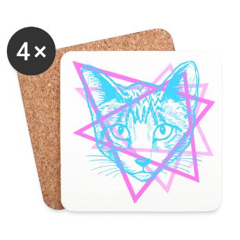 Cadeau psychédélique Rave Cat Abstract Vaporwave - Dessous de verre (lot de 4) - blanc - Devant