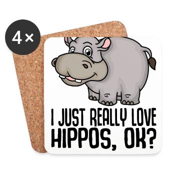 I Just Really Love Hippos Ok / Hippo Hippopotamus - Coasters (set of 4) - white - Front