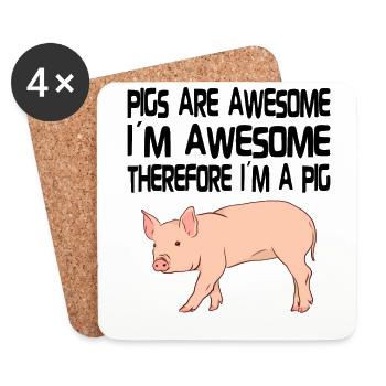 PIG OWNER / PIG FARMER GIFT IDEA: Pigs Are Awesome - Coasters (set of 4) - white - Front