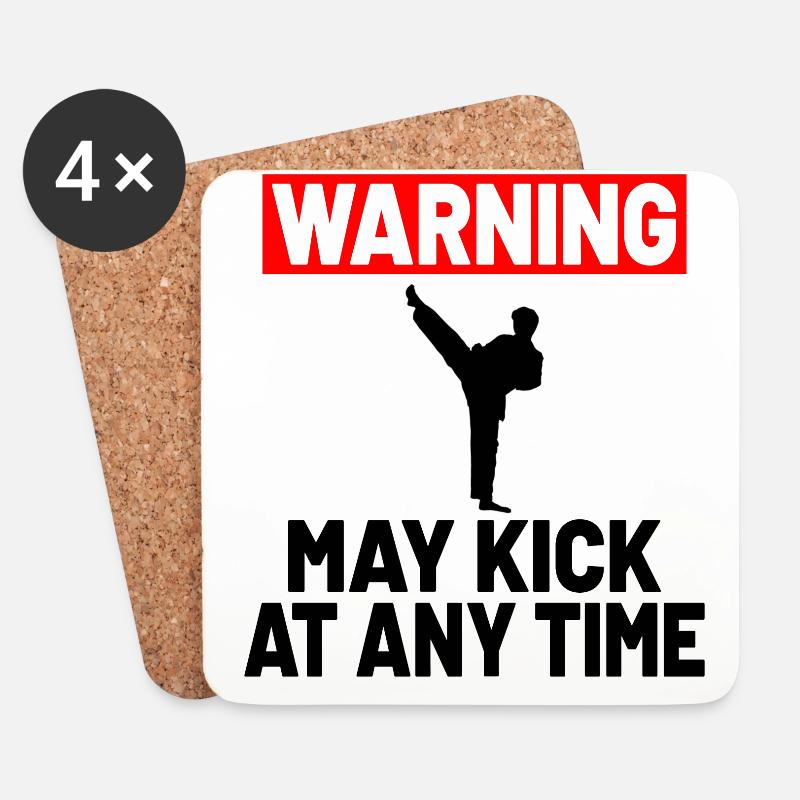 MARTIAL ARTS KARATE GIFT IDEA: Warning may kick - Untersetzer (4er-Set) - Weiß