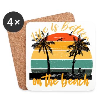 La vie est meilleure sur la plage vintage coucher de soleil - Dessous de verre (lot de 4) - blanc - Devant