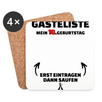 Happy Birthday 18. Geburtstag B-Day Gästeliste - Untersetzer (4er-Set) - Weiß - Vorne