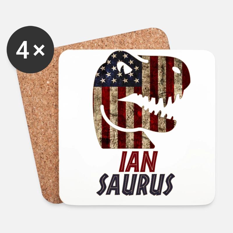 Patriotic Ian Dinosaur Iansaurus - Untersetzer (4er-Set) - Weiß