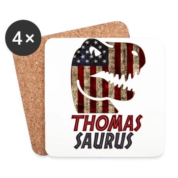 Patriotic Thomas Dinosaur Thomassaurus - Coasters (set of 4) - white - Front