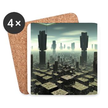 Science Fiction Stadt Zukunft - Untersetzer (4er-Set) - Weiß - Vorne