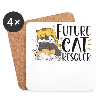 Cat RESCUE DROITS DES ANIMAUX RESCUE Cat ADOPTION - Dessous de verre (lot de 4) - blanc - Devant