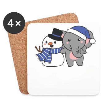 Elephant with snowman in winter for Christmas - Coasters (set of 4) - white - Front