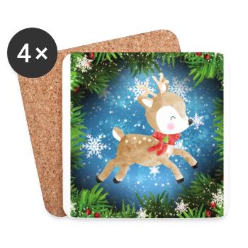 Cerf mignon à NOEL dans les étoiles - Dessous de verre (lot de 4) - blanc - Devant
