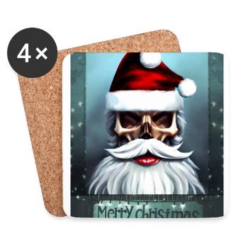 Merry Christmas Skull of Santa Claus with Beard - Coasters (set of 4) - white - Front