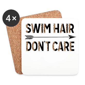 Swim Hair Don’t Care Mignon Swimming Meet Funny - Dessous de verre (lot de 4) - blanc - Devant