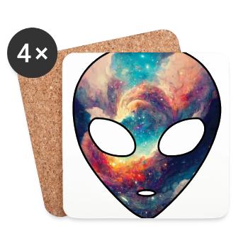 Cosmic Alien Head Nebula Galaxy Outer Space - Coasters (set of 4) - white - Front
