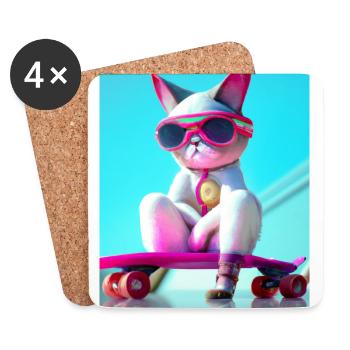 Chats de skateboard cool - Dessous de verre (lot de 4) - blanc - Devant