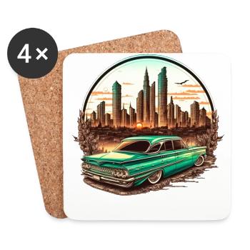 Muscle car drives through the desert USA with Rocknroll - Coasters (set of 4) - white - Front