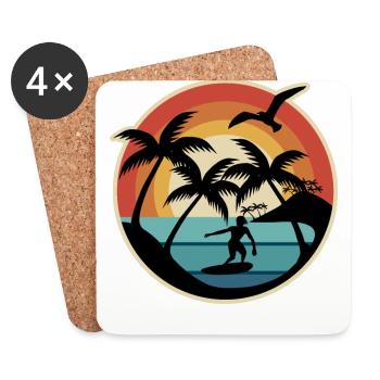70er 80er Surfer unter Palmen Sonnenuntergang - Untersetzer (4er-Set) - Weiß - Vorne